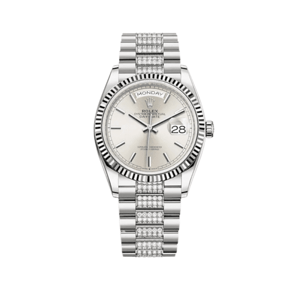 Rolex Day-Date 36 128239 White Gold Silver Dial