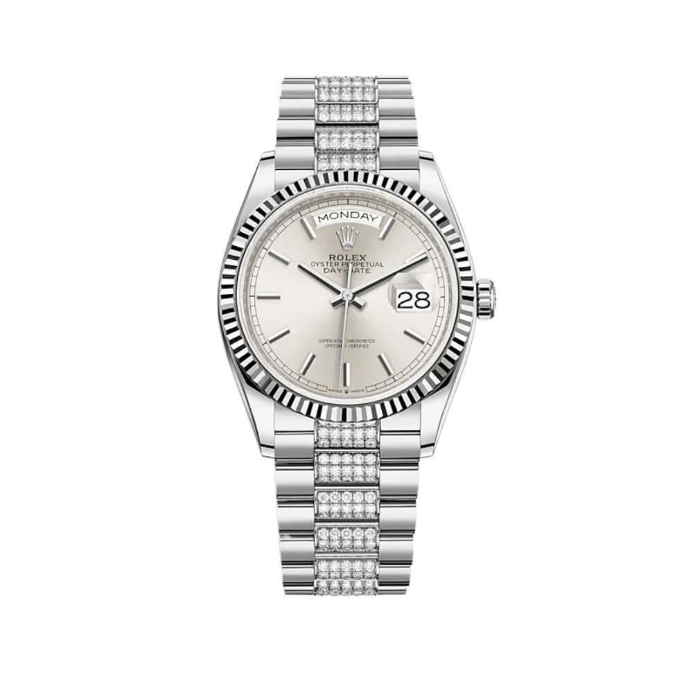 Rolex Day-Date 36 128239 White Gold Silver Dial