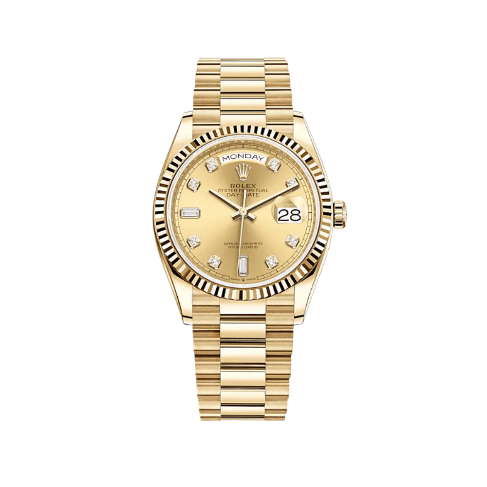 Rolex Day-Date 36 128238 Yellow Gold Champagne Diamond Dial