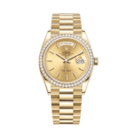 Rolex Day-Date 36 128348RBR Yellow Gold Diamond Bezel Champagne Dial