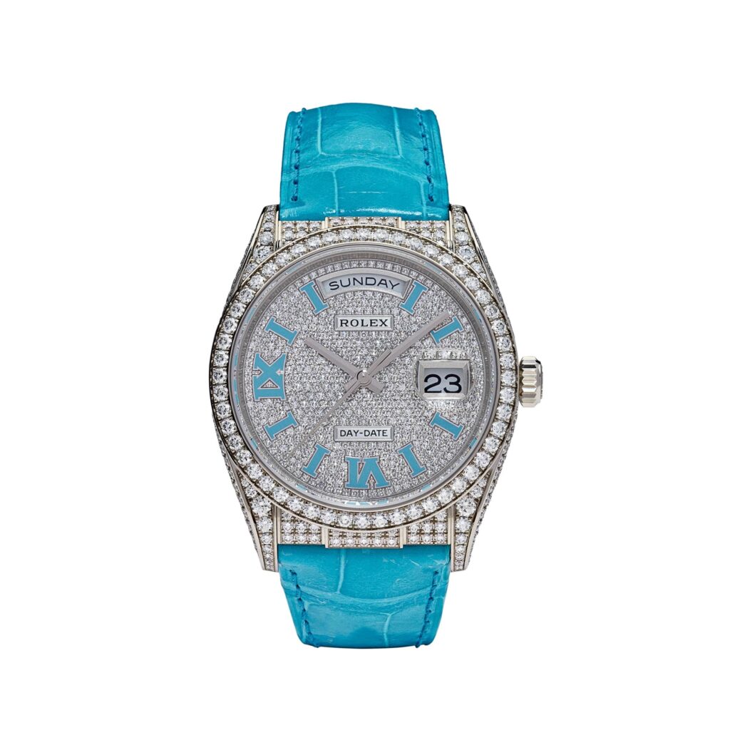 Rolex Day-Date 36 128159RBR White Gold Diamond Roman Dial