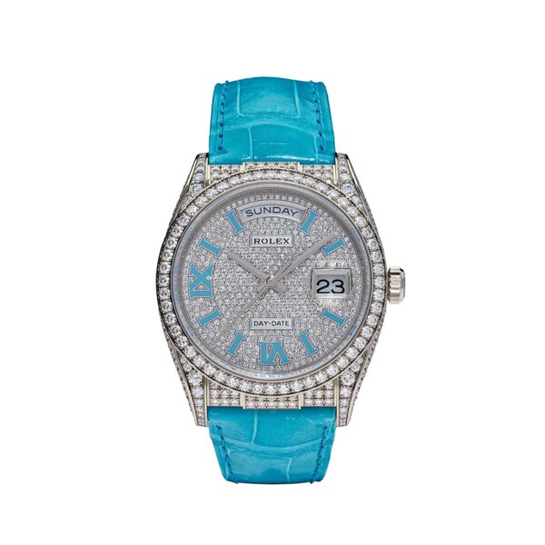 Rolex Day-Date 36 128159RBR White Gold Diamond Roman Dial