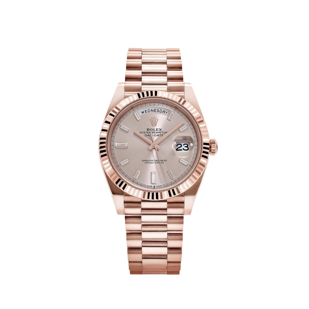Rolex Day-Date 40 228235 Rose Gold Sundust Diamond Baguette Dial