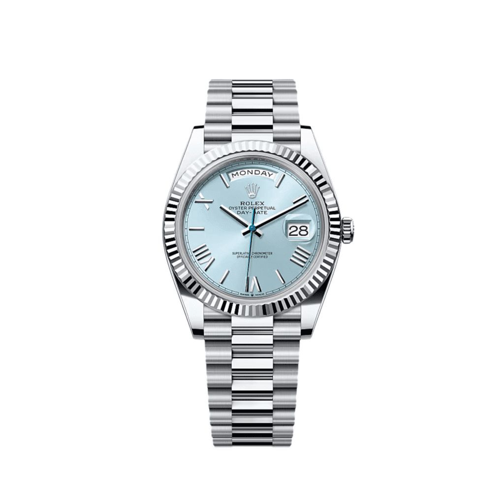 Rolex Day-Date 40 228236 Platinum Ice Blue Roman Numerals Dial