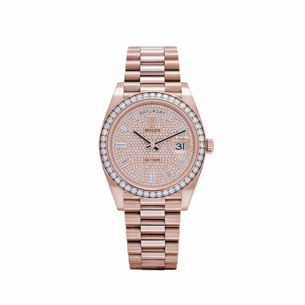 Rolex Day-Date 40 228345RBR Rose Gold Diamond Dial Diamond Bezel