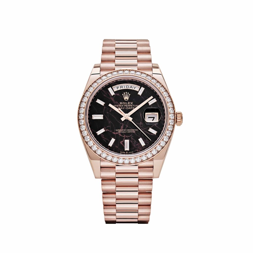 Rolex Day-Date 40 228345RBR Rose Gold Eisenkiesel Diamond Dial Diamond Bezel