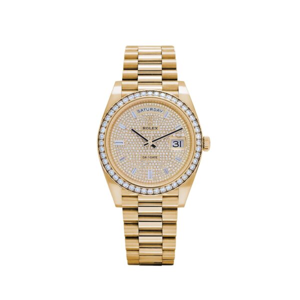 Rolex Day-Date 40 228348RBR Yellow Gold Diamond Dial Diamond Bezel