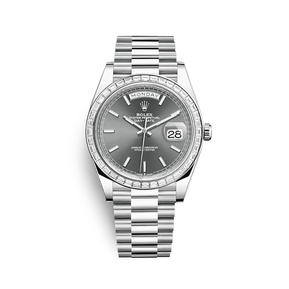 Rolex Day-Date 40 228396TBR Platinum Diamond Bezel Slate Dial