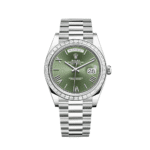 Rolex Day-Date 40 228396TBR Platinum Olive Green Dial Diamond Bezel