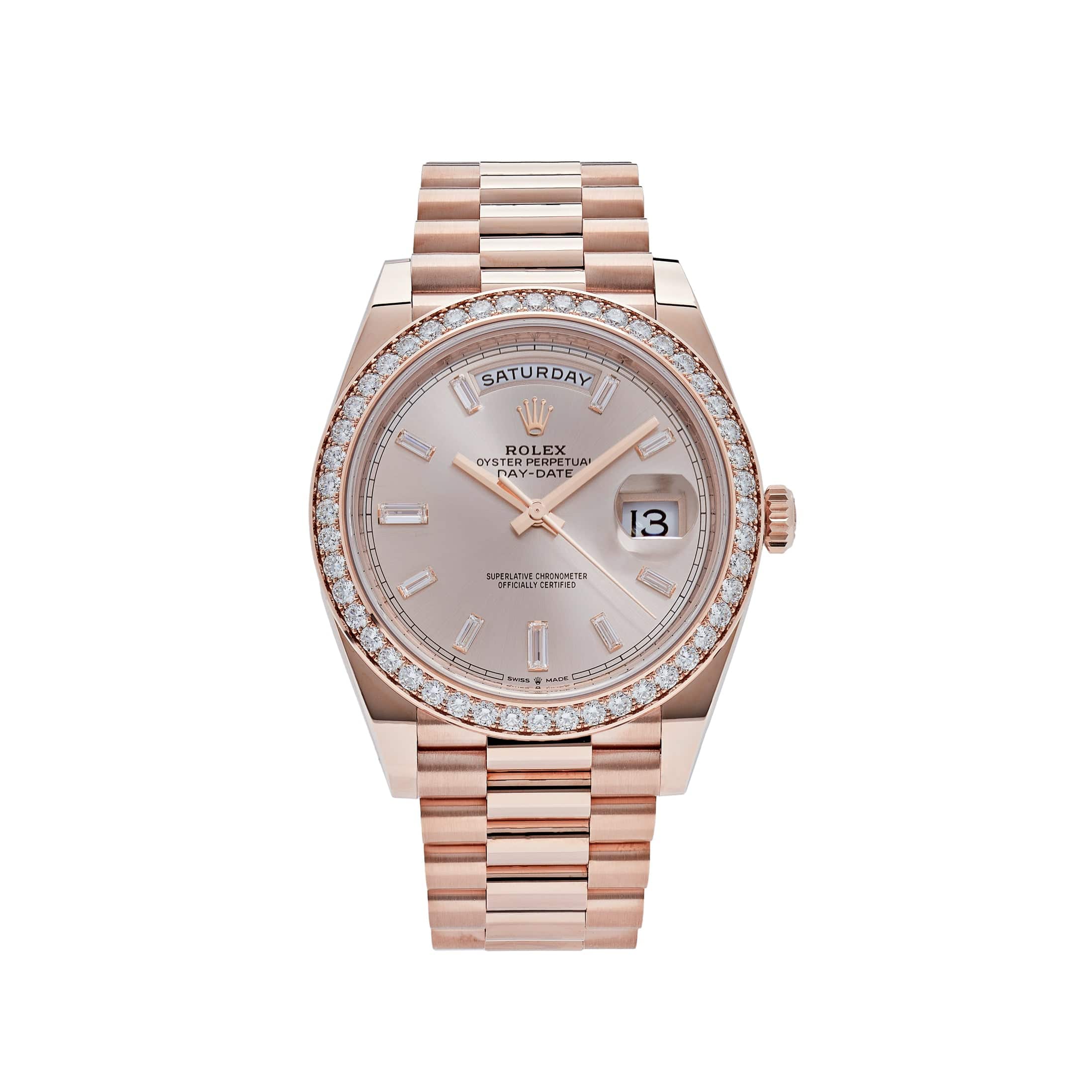 Rolex Day-Date 40 228345RBR Rose Gold Diamond Bezel Sundust Diamond Dial