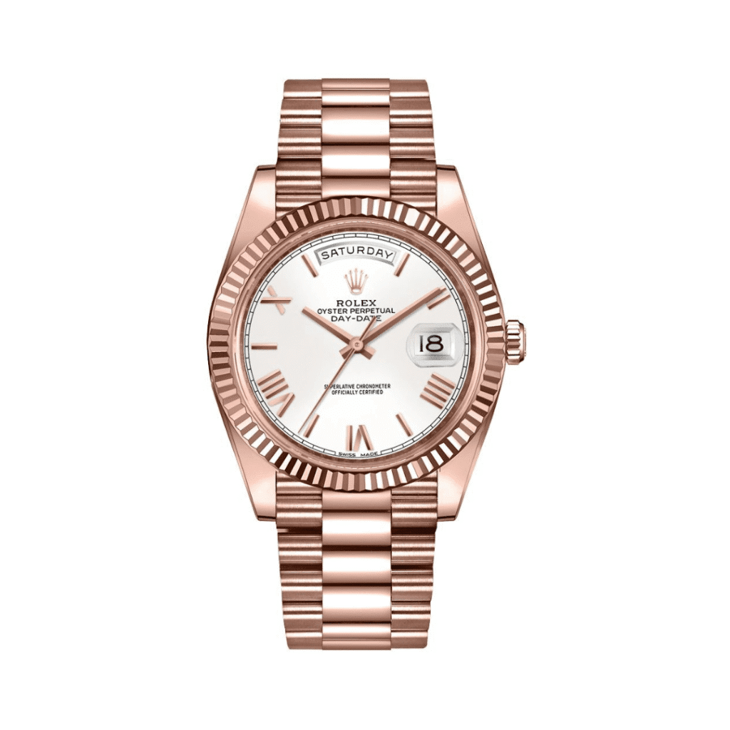 Rolex Day-Date 40 228235 Rose Gold White Roman Dial