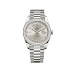 Rolex Day-Date 40 228349RBR White Gold Diamond Bezel Silver Diamond Dial