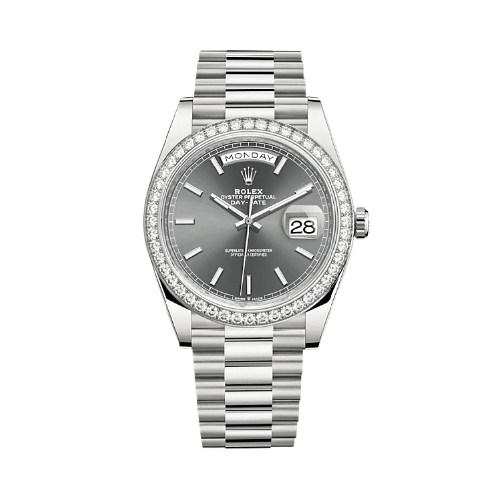 Rolex Day-Date 40 228349RBR White Gold Diamond Bezel Slate Dial