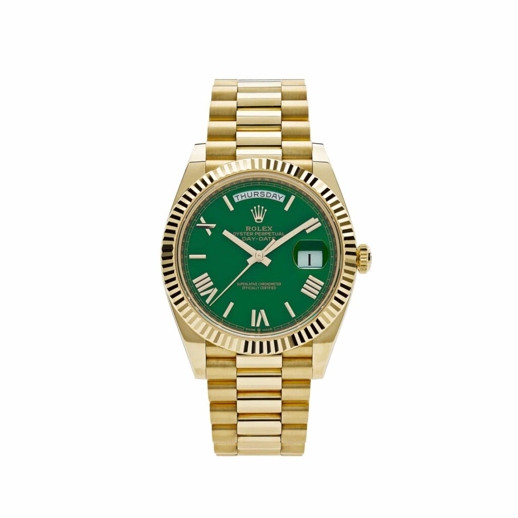 Rolex Day-Date 40 228238 Yellow Gold Green Roman Numerals Dial
