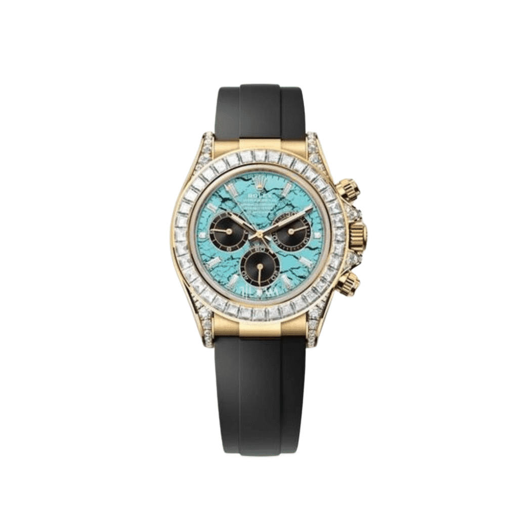 Rolex Daytona 126538TBR Yellow Gold Turquoise Stone Dial Diamond Bezel Oysterflex