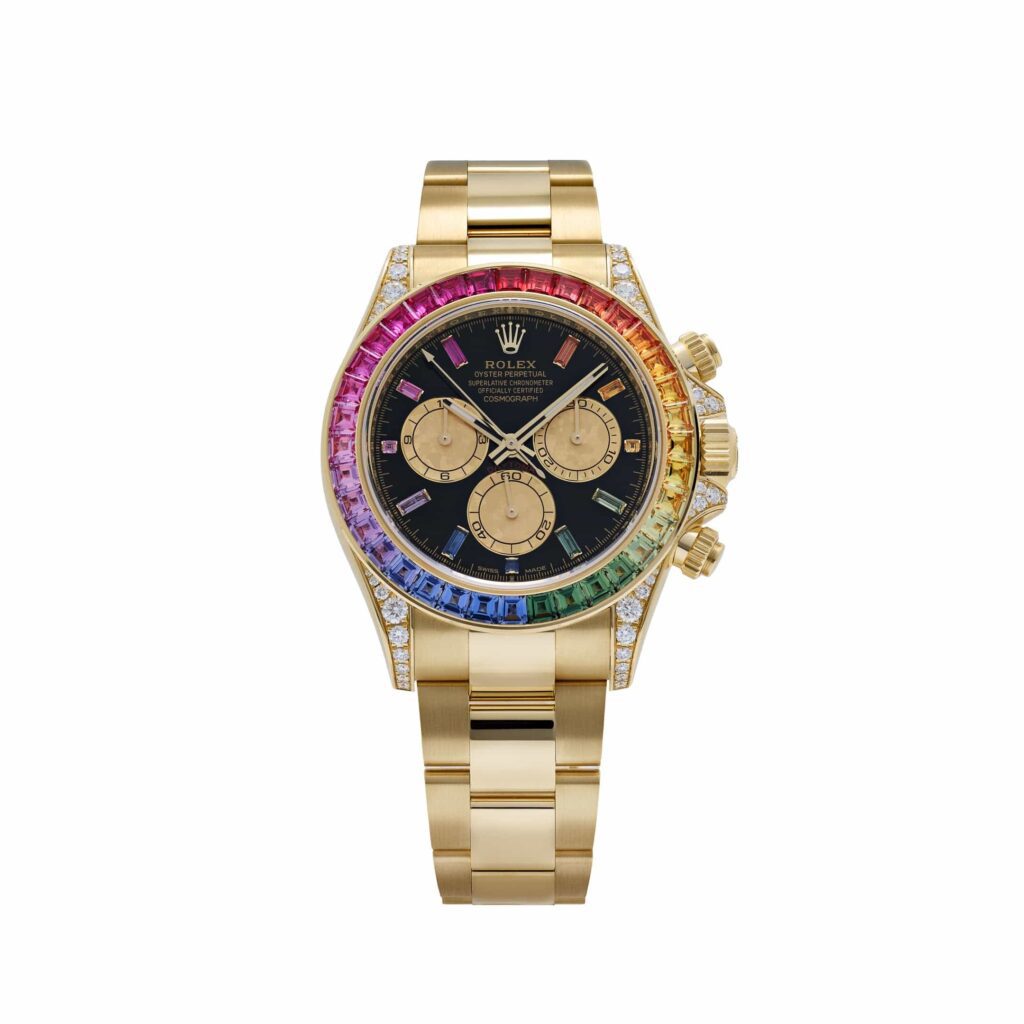 Rolex Daytona 126598RBOW ‘Rainbow’ Yellow Gold Black Dial Sapphire Bezel