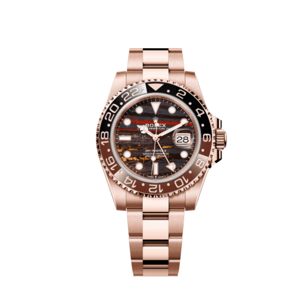 Rolex GMT-Master II 126715CHNR Rose Gold Tiger Iron Dial Oyster