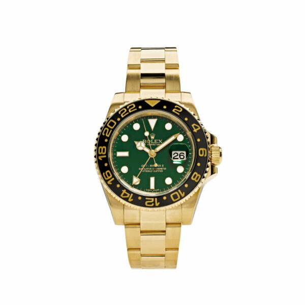 Rolex GMT-Master II 116718LN Yellow Gold Green Dial Black Bezel
