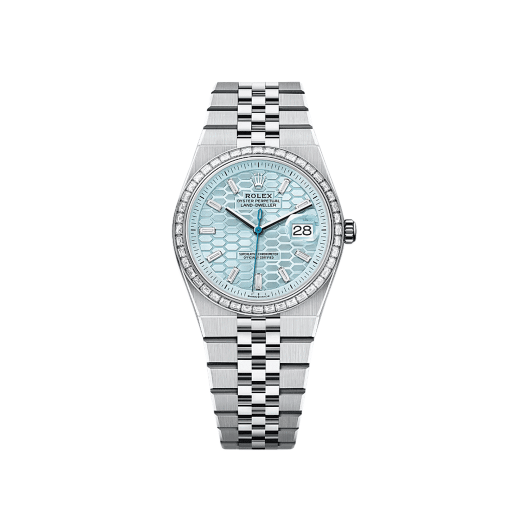Rolex Land-Dweller 127286TBR Platinum Ice Blue Dial Diamond Bezel