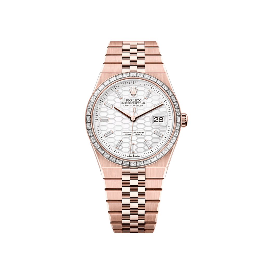 Rolex Land-Dweller 127385TBR Rose Gold Intense White Dial Diamond Bezel