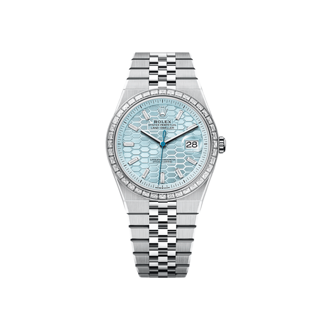 Rolex Land-Dweller 127386TBR Platinum Ice Blue Dial Diamond Bezel