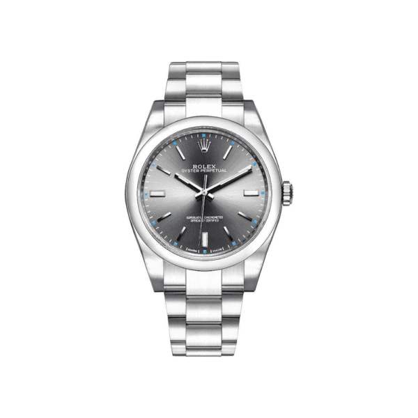 Rolex Oyster Perpetual 39 114300 Stainless Steel Rhodium Slate Grey Stick Dial