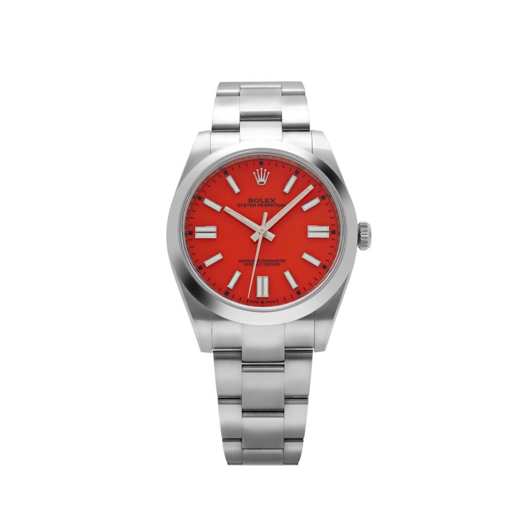Rolex Oyster Perpetual 41 124300 Stainless Steel Coral Red Dial