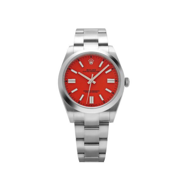 Rolex Oyster Perpetual 41 124300 Stainless Steel Coral Red Dial