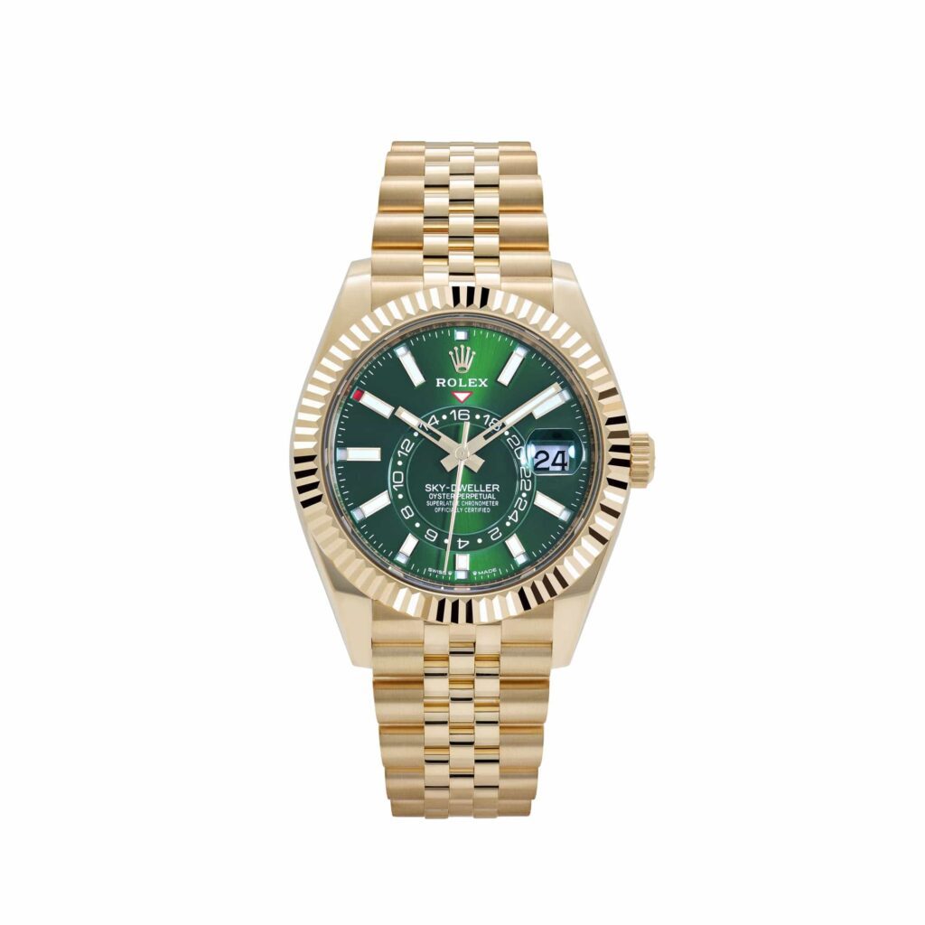 Rolex Sky-Dweller 336938 Yellow Gold Bright Green Dial Jubilee