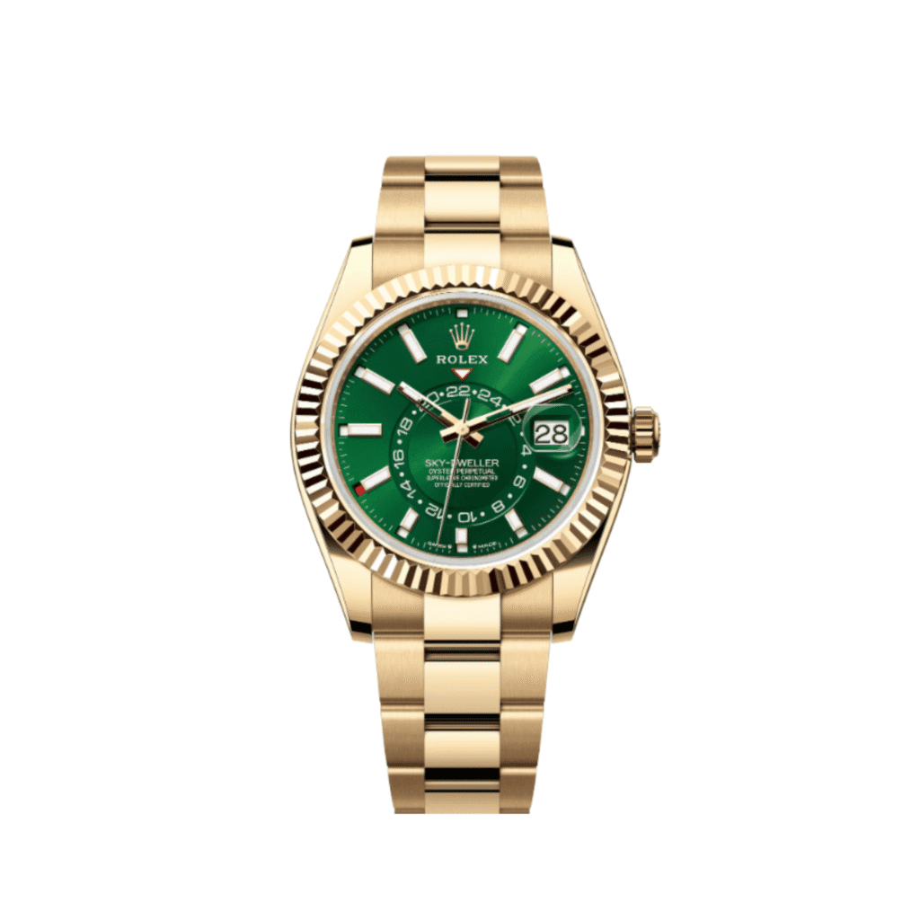 Rolex Sky-Dweller 336938 Yellow Gold Bright Green Dial Oyster
