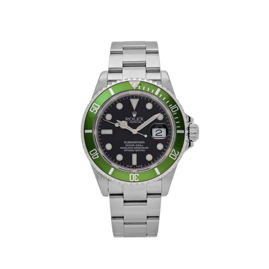 Rolex Submariner Date 16610LV ‘Kermit’ Bezel Flat 4 Stainless Steel Black Dial Oyster